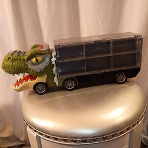 Joyfy Green Dinosaur Transport Toy Truck with Clear Cargo Trailer